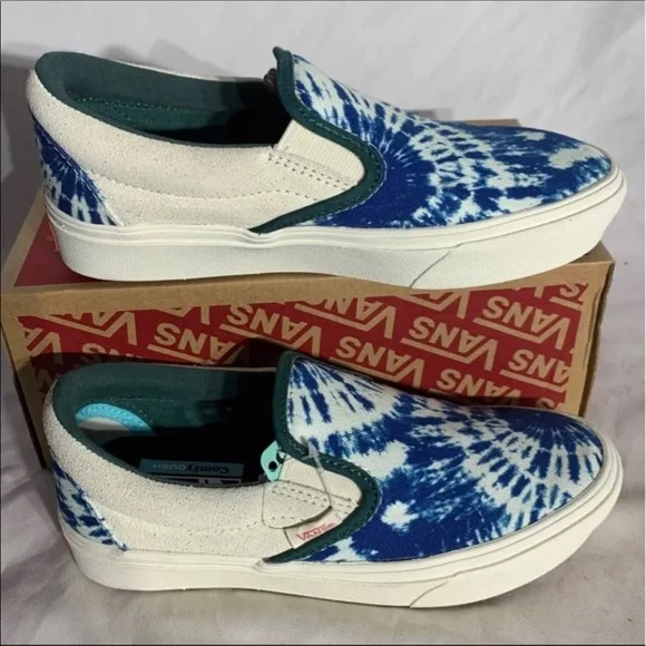 Vans Comfycush Slip On Blue White Tie Dye Shoes New Without Box Womans 5.5 , 7 - Picture 6 of 7